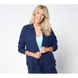 Studio Park Women's Top Sz XL Cotton Gauze Button Front Shirt Blue A648601